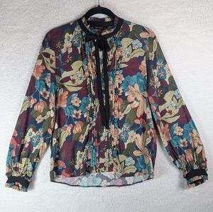 Zara Multicolor Floral Blouse with Black Accents